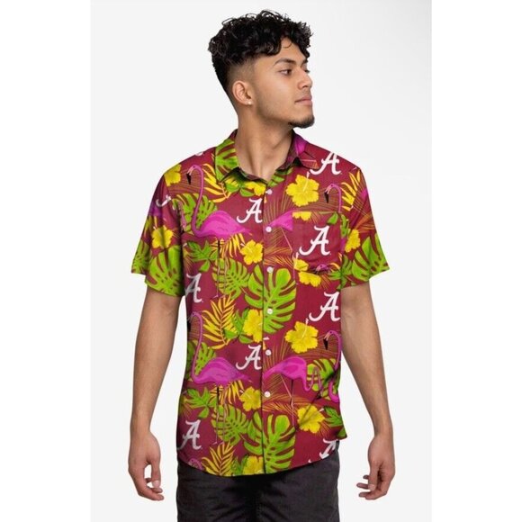 Foco‎ Alabama Crimson Tide Highlights Button Up Shirt Hawaiian Mens LG Flamingos - Picture 1 of 8